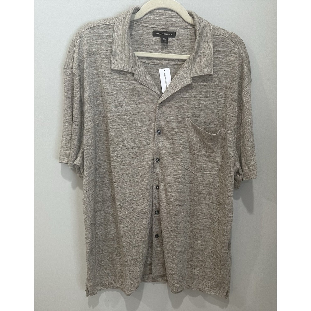 Banana Republic Linen Knit Resort Shirt Men's XL Beige 100% Linen NWT $80